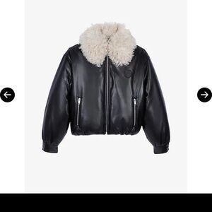 The Kooples Black Faux Leather Jacket with Cream Shearling Collar